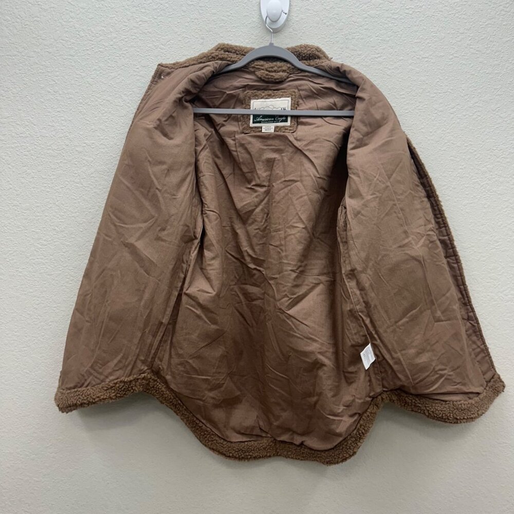 American Eagle Sherpa Button Up Shacket Shirt w Pockets Warm Winter Womans Small - Picture 5 of 10